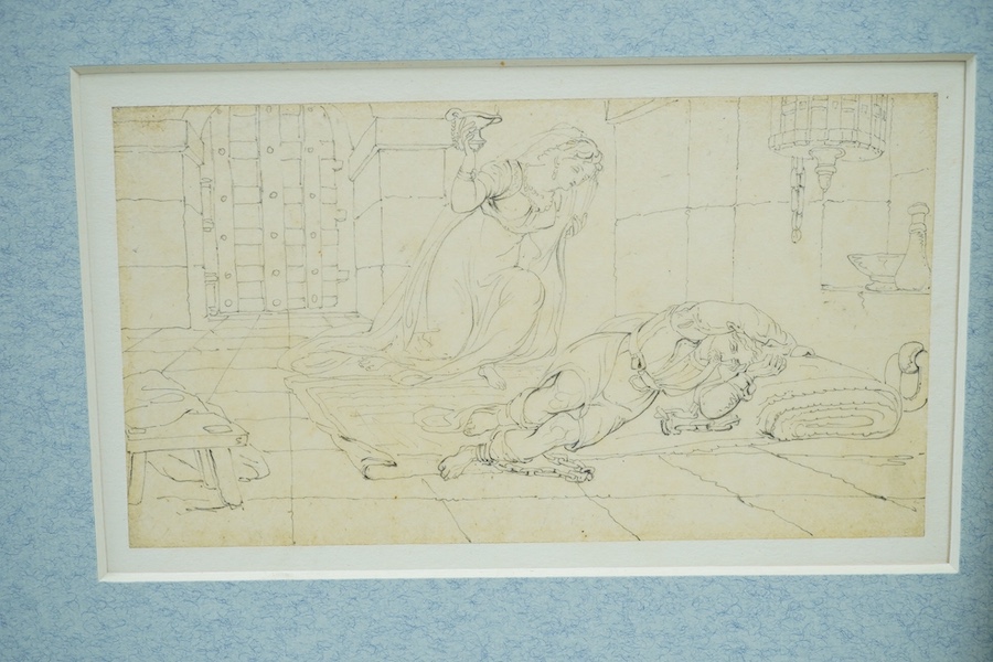 Set of four pencils on tracing paper?, Classical scenes and figures, 9 x 17cm, mounted, unframed. Condition - fair